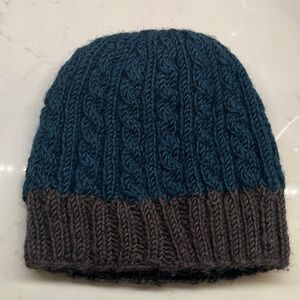 Dark Teal and Grey Knit New Zealand Wool Beanie - Hand Made
